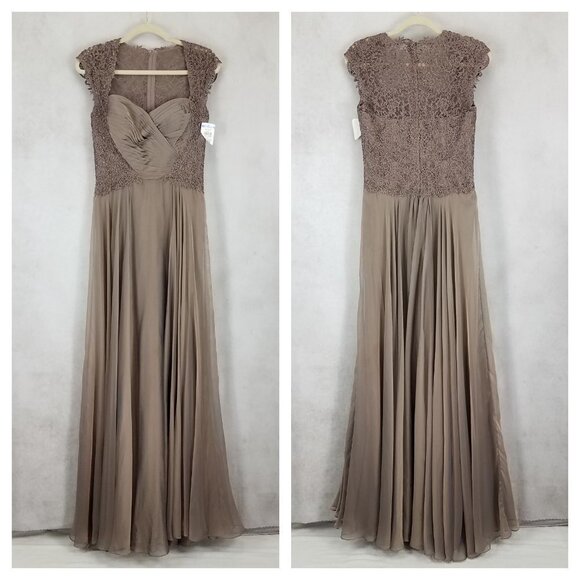 La Femme Size 6 Cocoa 21661 Ruched Chiffon A-line Gown Long Maxi Dress - Picture 2 of 14